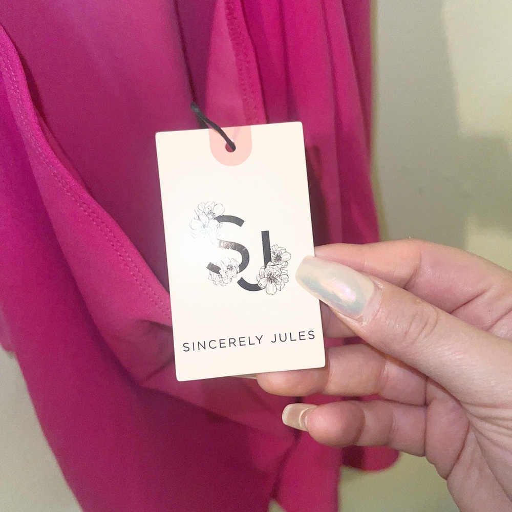 Sincerely Jules hot pink glitter fringe open back high neck mini dress - Picture 9 of 13
